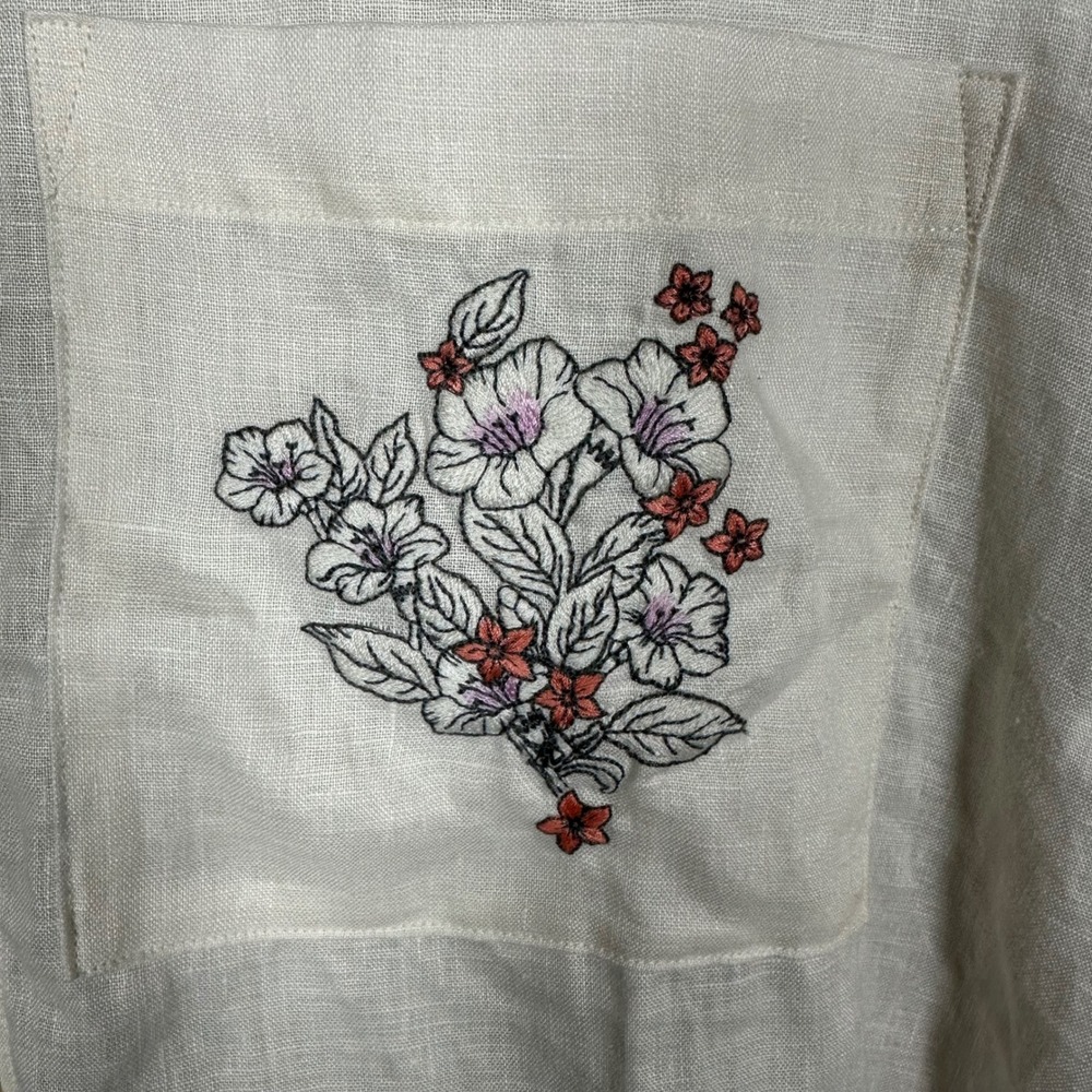NWT Agua Bendita Ete Swan Shirt 100% Linen Embroidered Cream M/L Cover Up Resort - Picture 4 of 12